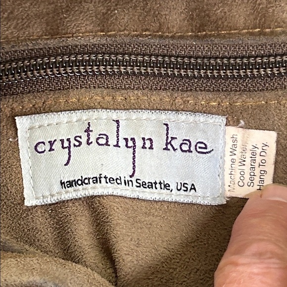 CRYSTALYN KAE SOIRREE BROWN DRAWSTRING TOTE WITH FABRIC INSERTS MADE IN USA - Picture 9 of 16
